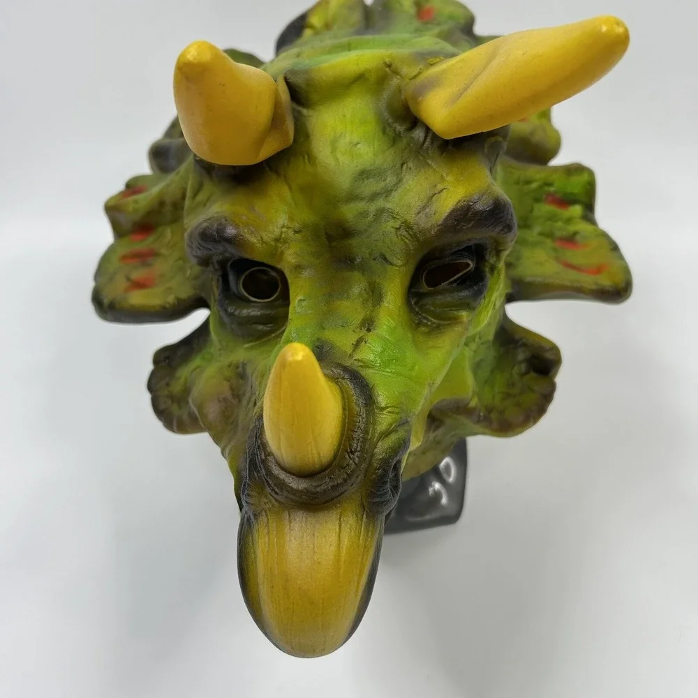 Cesar DINOSAUR TRICERATOPS Vintage 1987 Vinyl Mask Green EUC Halloween‎